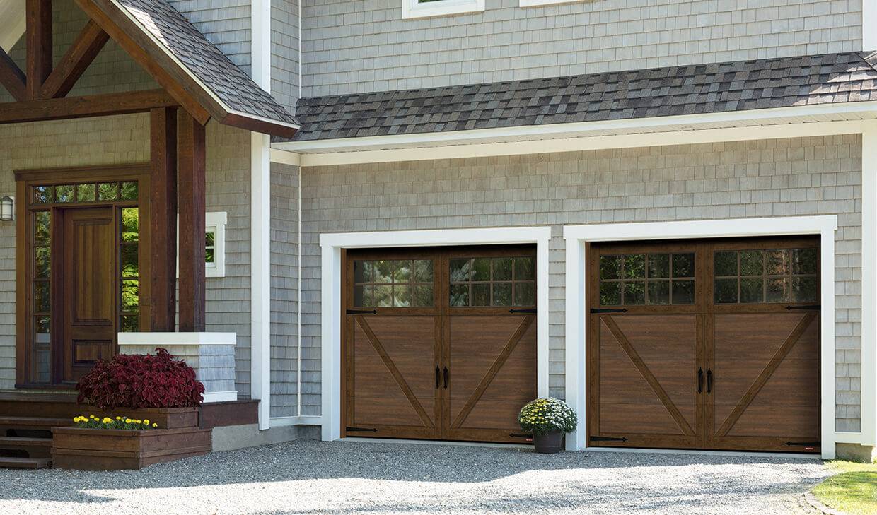 Princeton P-23, 8’ x 7', Chocolate Walnut Faux Wood doors and overlays, 8 lite Panoramic windows with Clear glass
