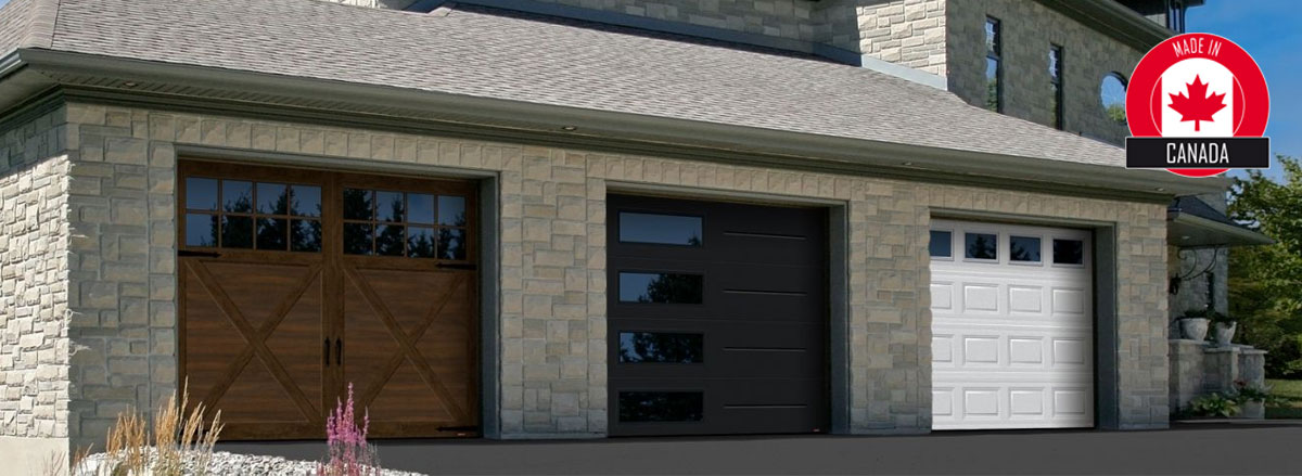 Sample house showing the 3 styles of garage doors: Carriage House, Contemporay and Traditional